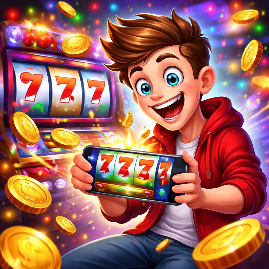 EG9999 slot-themed cartoon characters with coins and reels
